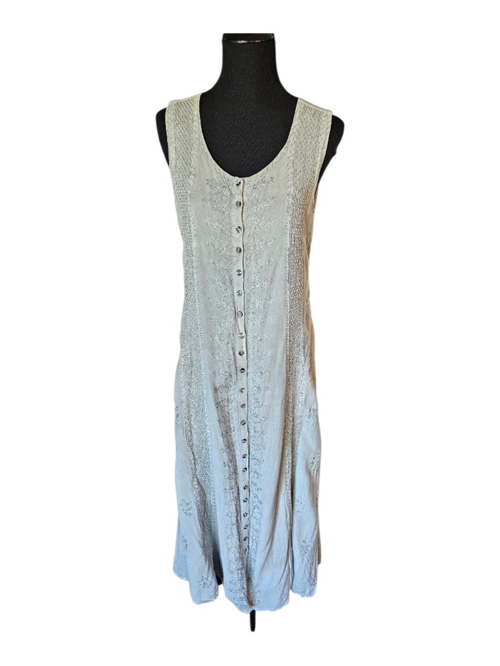 Vintage Raya Sun Embroidered Rayon Midi Maxi Dress Gray Boho Fairy Grunge L